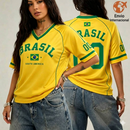 Camiseta Feminina Verde e Amarela Gola V — Estilo Torcedora Brasil para Copa 2026