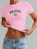 Camiseta Feminina Copa do Mundo 2026 — Manga Curta, Gola O, Estilo Y2K Streetwear