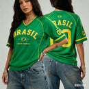 Camiseta Feminina Verde e Amarela Gola V — Estilo Torcedora Brasil para Copa 2026