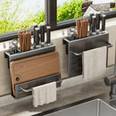 Suporte de faca de cozinha de aço carbono montado na parede com rack de tábua de cortar - organizador de utensílios, economizador de espaço