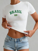 Camiseta Feminina Copa do Mundo 2026 — Manga Curta, Gola O, Estilo Y2K Streetwear