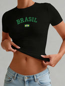 Camiseta Feminina Copa do Mundo 2026 — Manga Curta, Gola O, Estilo Y2K Streetwear