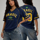 Camiseta Feminina Verde e Amarela Gola V — Estilo Torcedora Brasil para Copa 2026